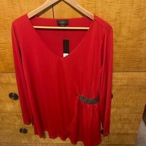 Belldini Red Long Sleeve V-Neck Top